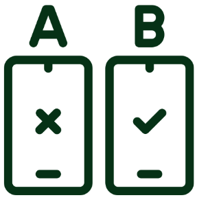 Icon of two phones labelled A and B, one marked with a cross and one with a tick