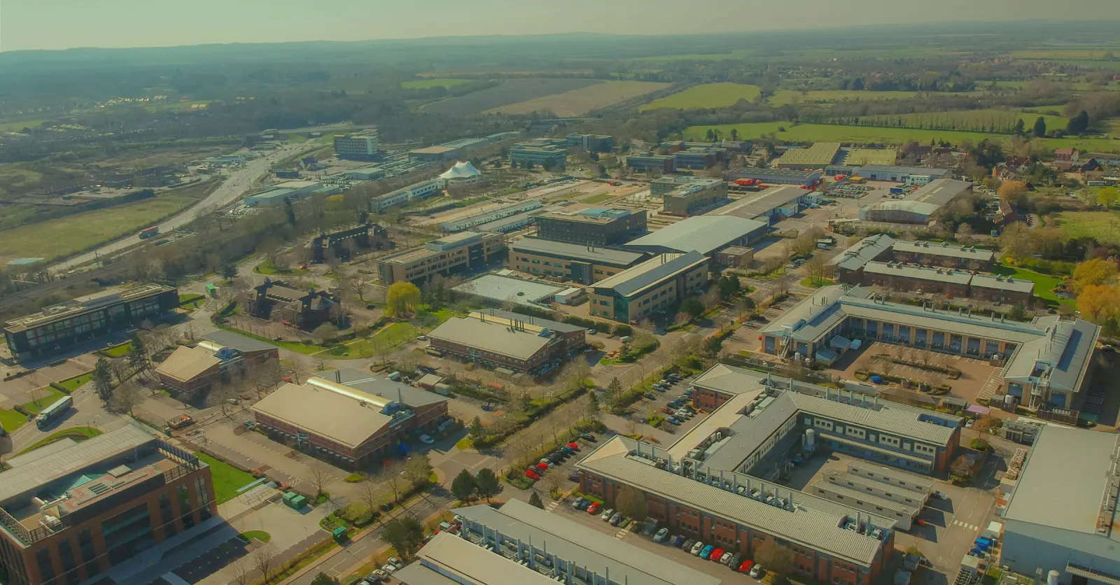 Aerial view of a UK business park