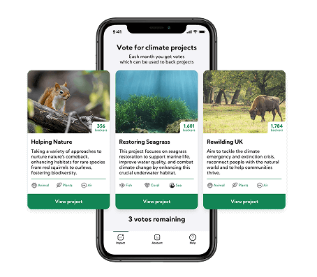 Meaningful Planet mobile app - environmental impact tracking dashboard